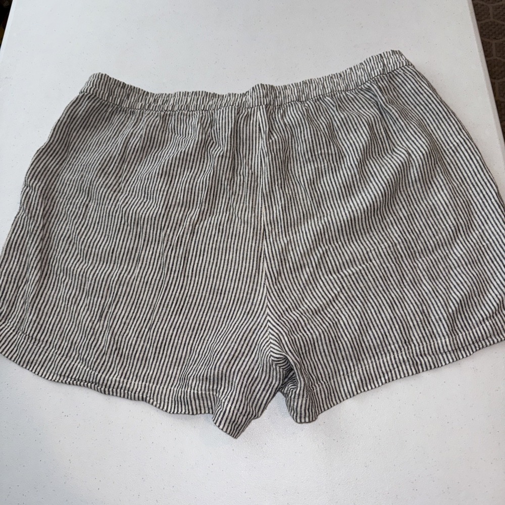 J.Crew Women's Drawstring Linen Shorts Black And White Sz XL 4" Inseam Pockets - Picture 10 of 11